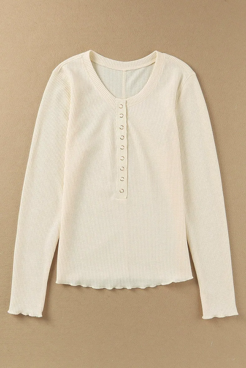 Waffle Thin Long Sleeve Shirt Slim Tops for Layering