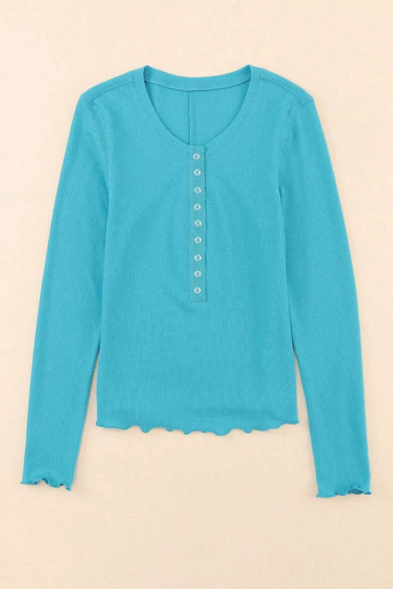 Waffle Thin Long Sleeve Shirt Slim Tops for Layering