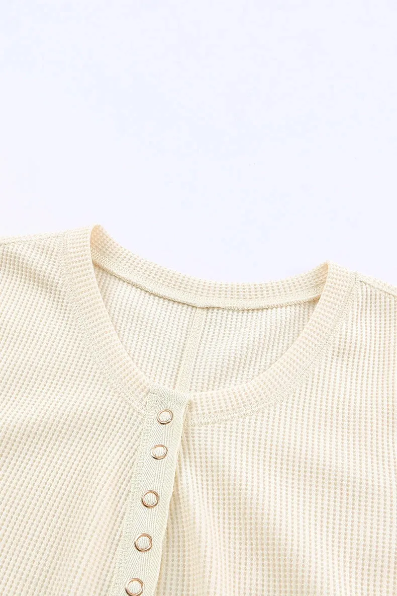 Waffle Thin Long Sleeve Shirt Slim Tops for Layering