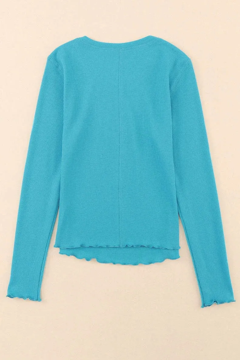 Waffle Thin Long Sleeve Shirt Slim Tops for Layering
