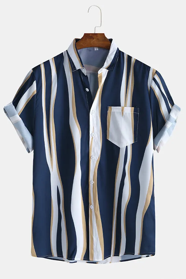 Wave Stripes Lapel Shirts