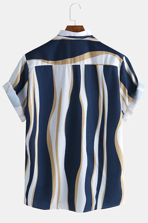 Wave Stripes Lapel Shirts