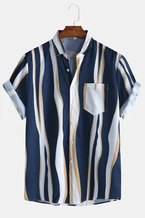Wave Stripes Lapel Shirts