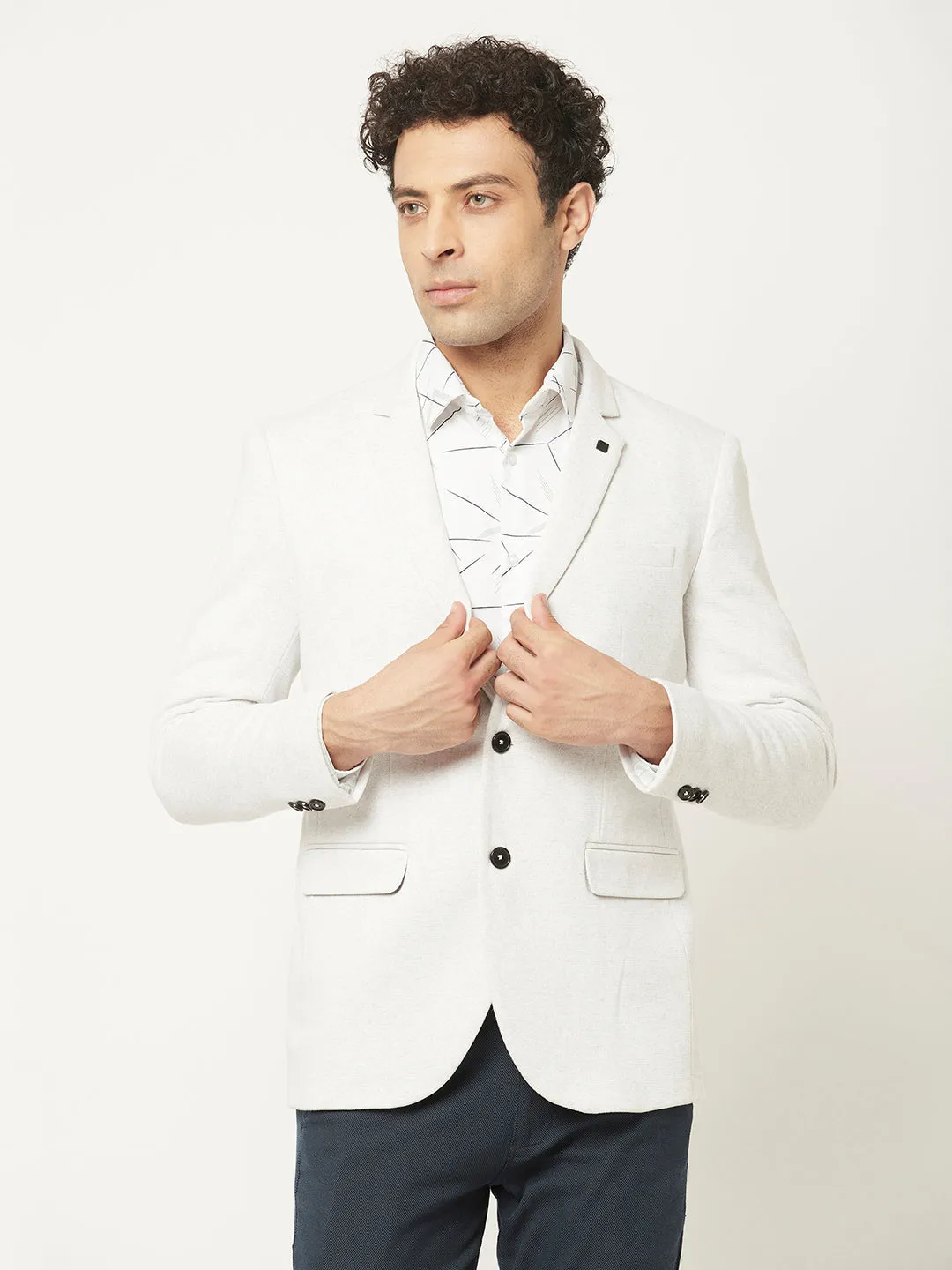 White Blazer with Contrast Button Detailing