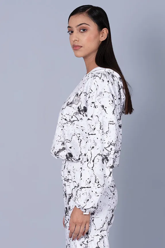 White Marble Print Cool Off Hoodie