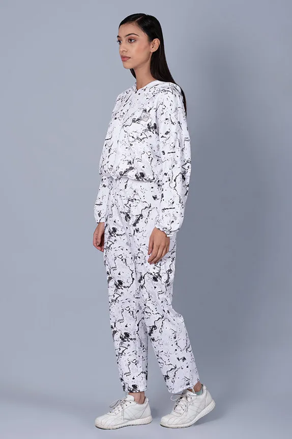 White Marble Print Cool Off Hoodie
