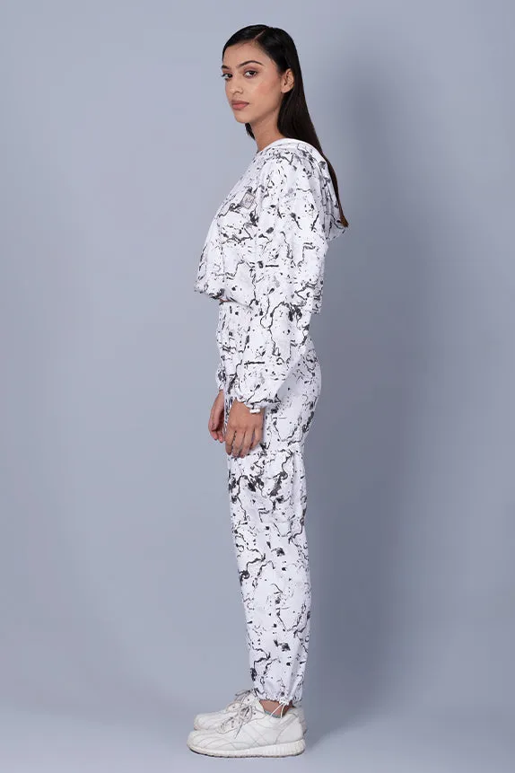 White Marble Print Cool Off Hoodie