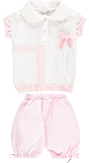 White Top and Baby Pink Shorts Outfit Set