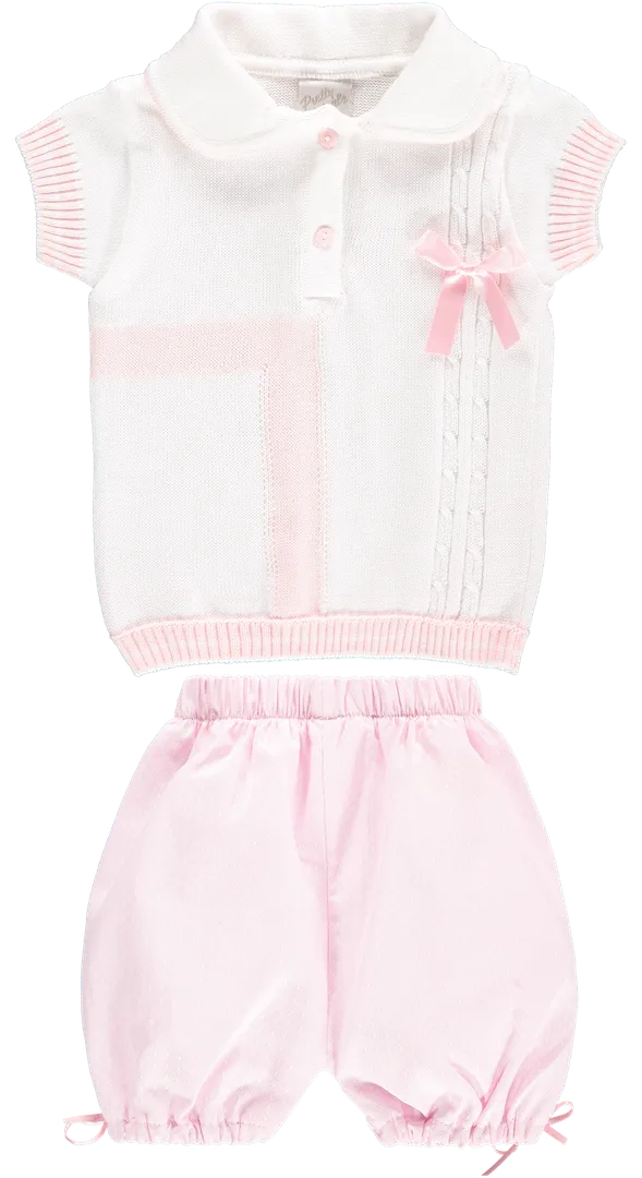 White Top and Baby Pink Shorts Outfit Set