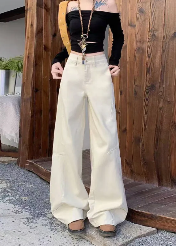 Wide Leg Jeans in Khaki & White | High Waist Curved Hem Vintage Trousers