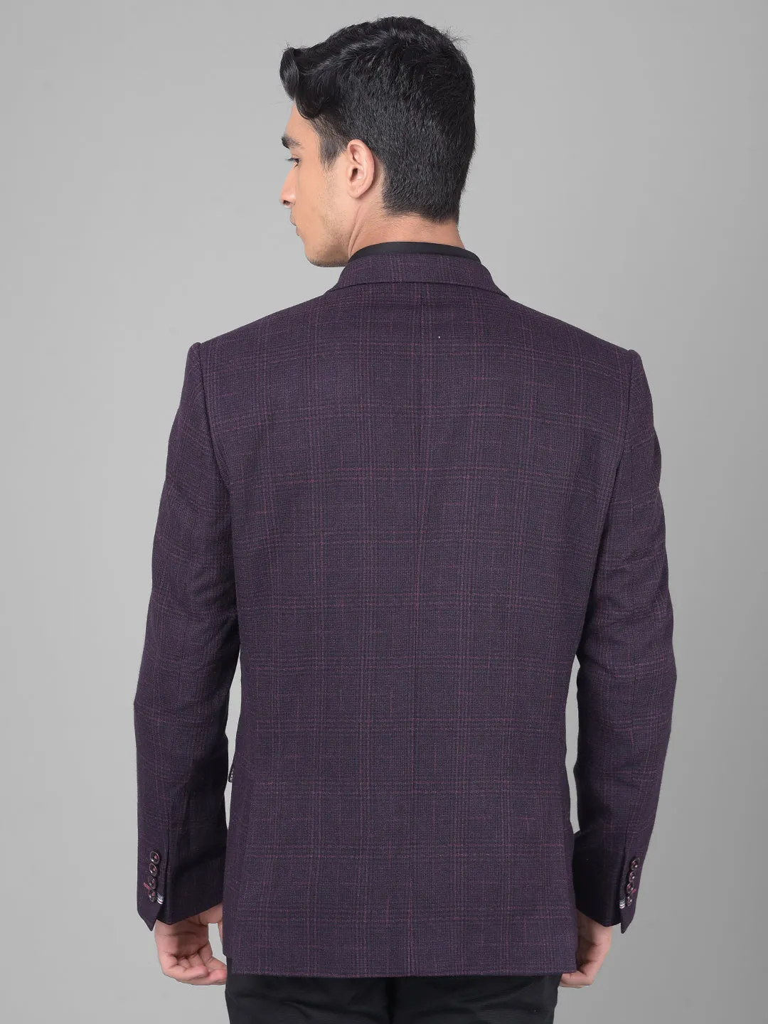 Wine Checked Single Breasted Blazer