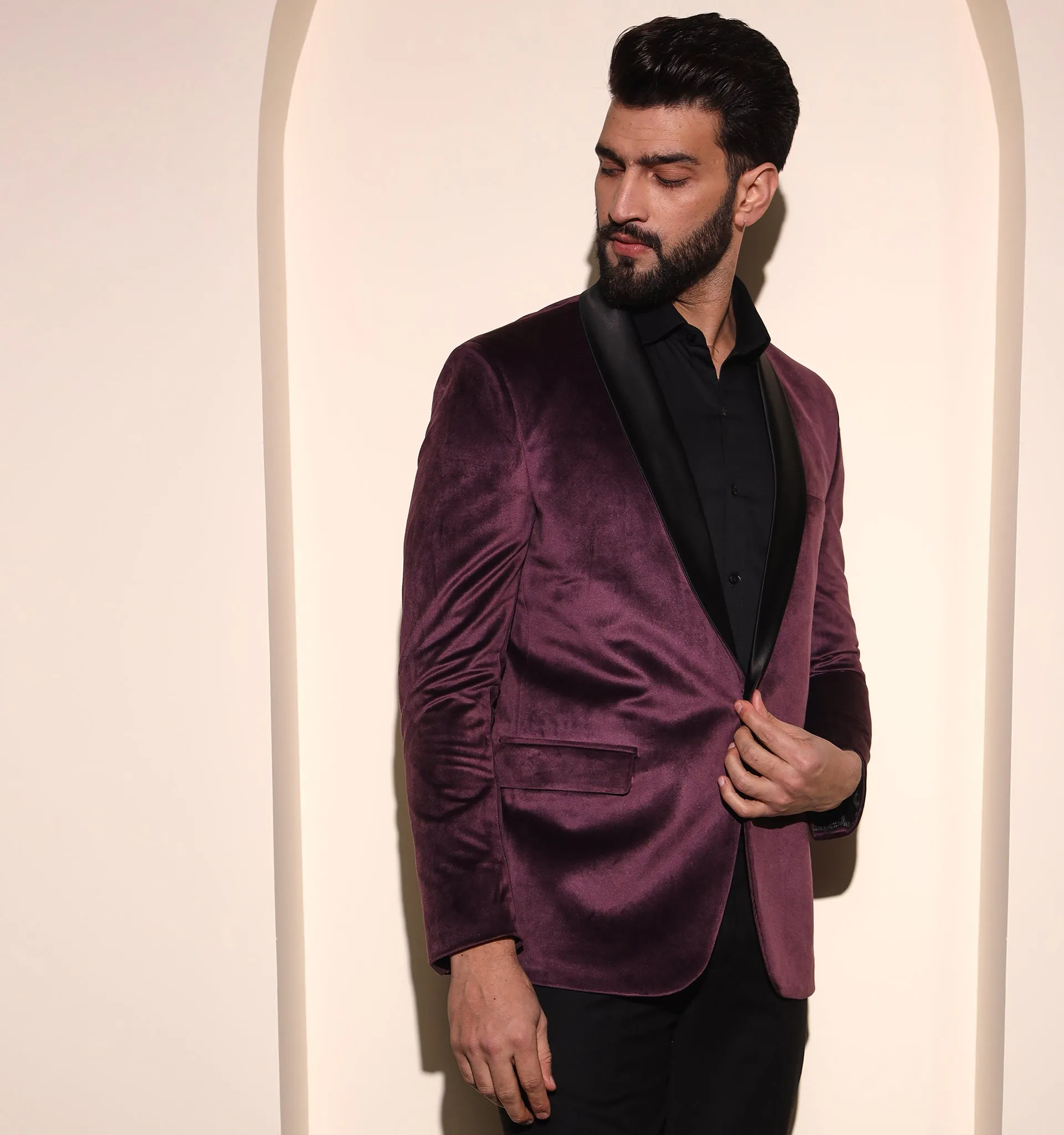 Wine Velvet Tuxedo Blazer
