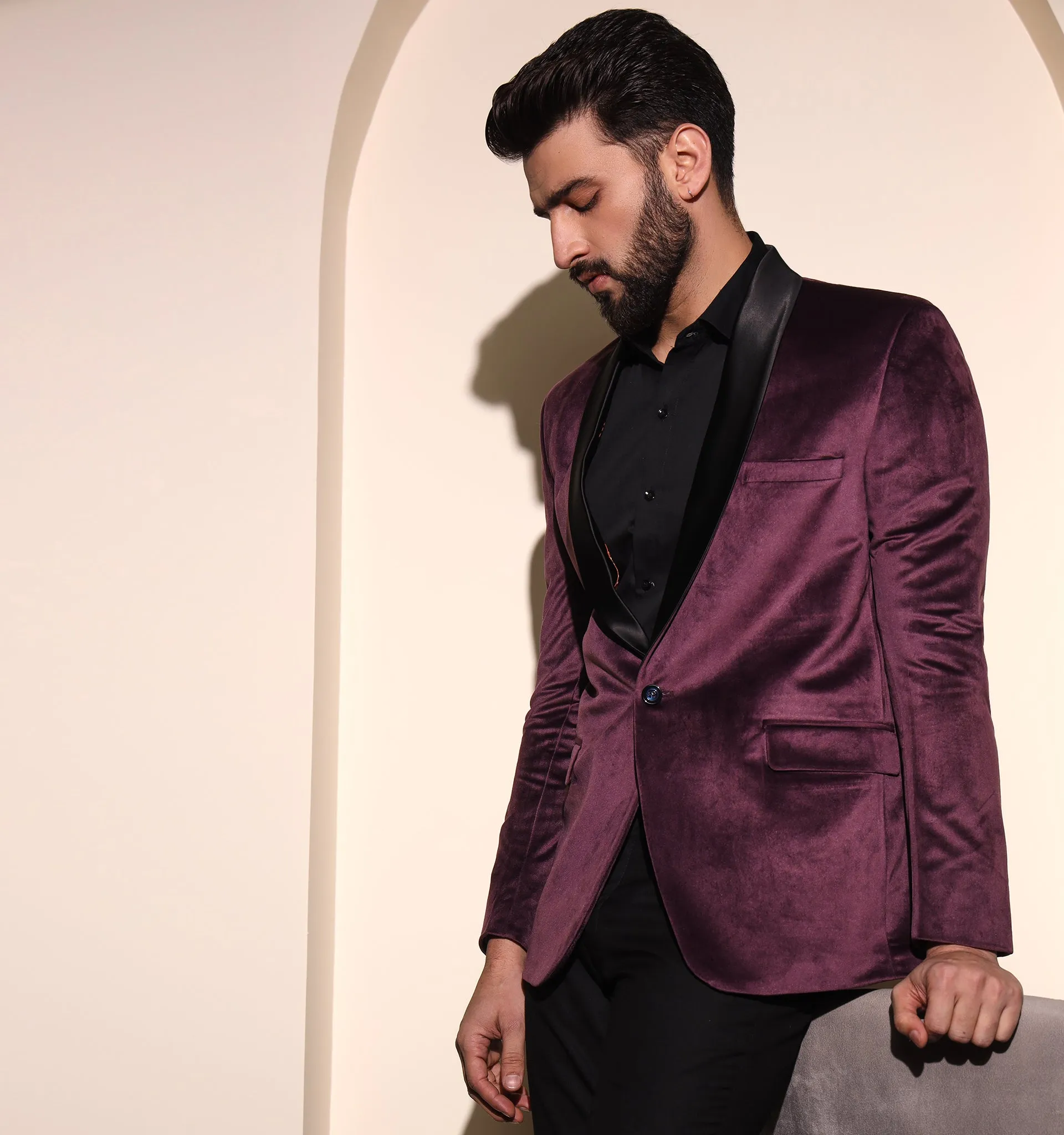Wine Velvet Tuxedo Blazer