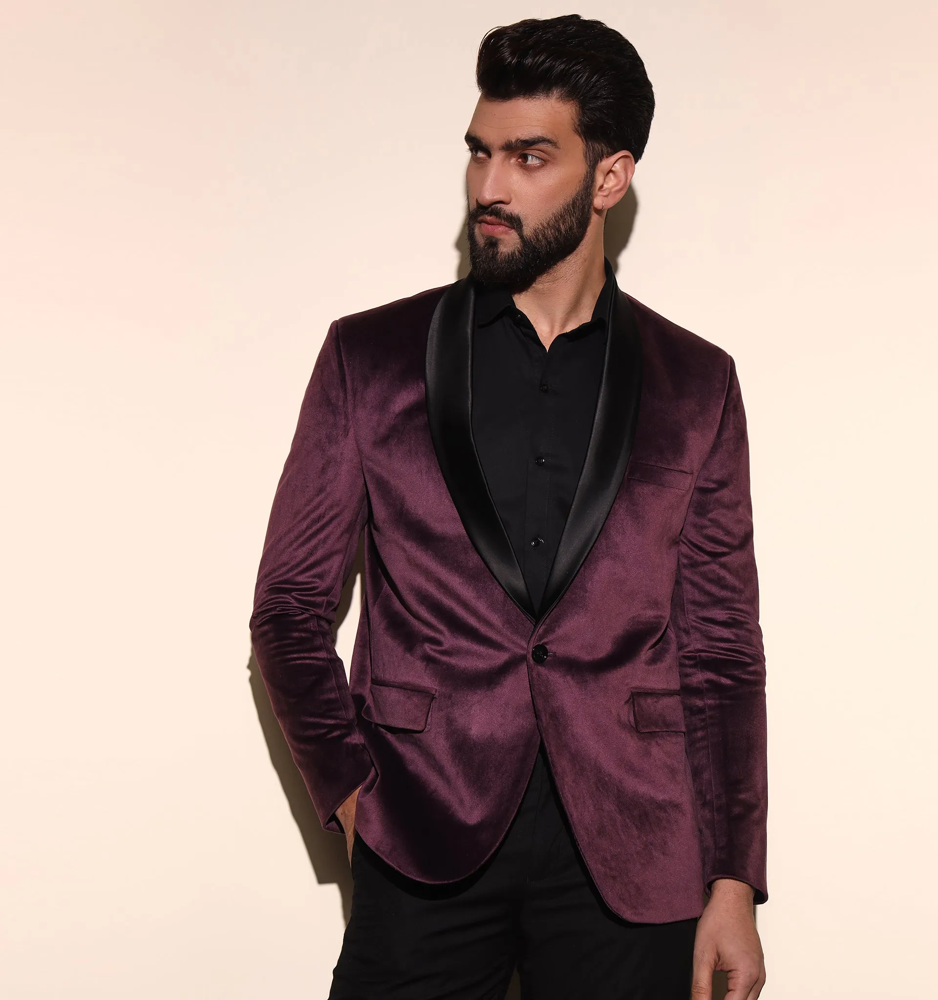 Wine Velvet Tuxedo Blazer
