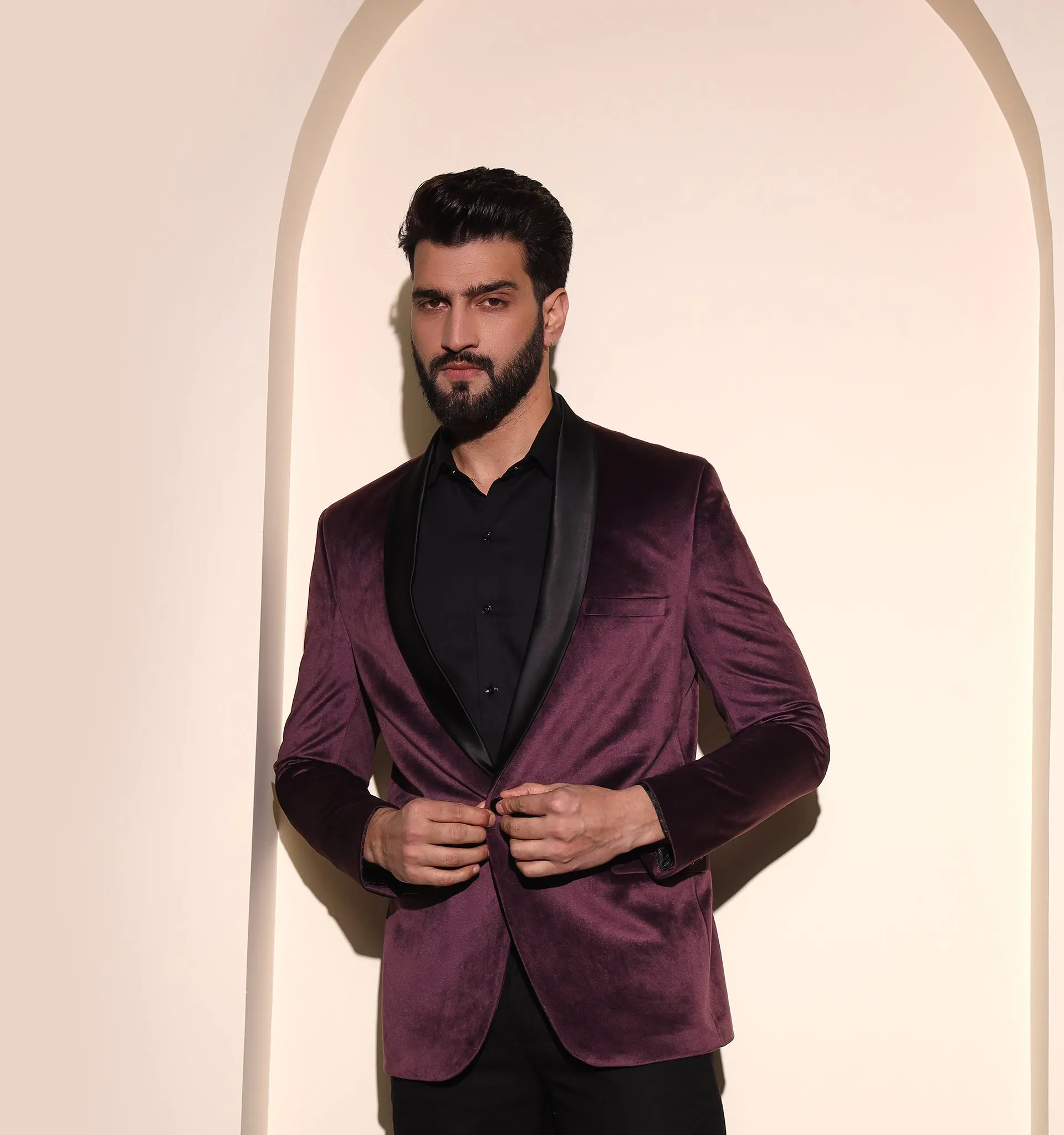 Wine Velvet Tuxedo Blazer
