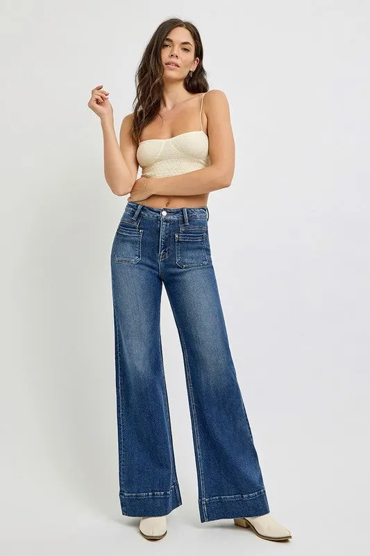 Wise Girl Dark Wash Wide Leg Risen Jeans