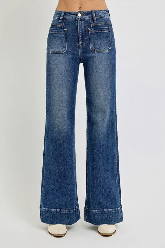 Wise Girl Dark Wash Wide Leg Risen Jeans