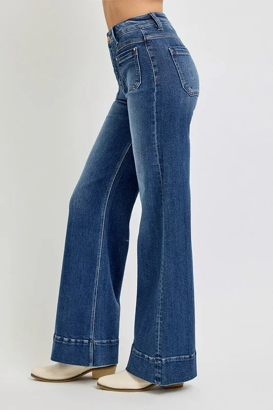 Wise Girl Dark Wash Wide Leg Risen Jeans