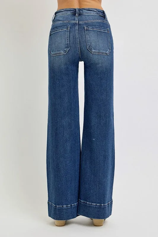 Wise Girl Dark Wash Wide Leg Risen Jeans