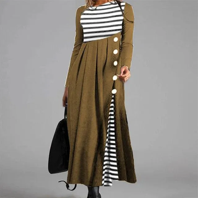 Women Elegant Cross V-Neck Print A-Line Dress Autumn Winter Vintage Long Sleeves Slim Party Dresses Female Casual Loose Vestidos