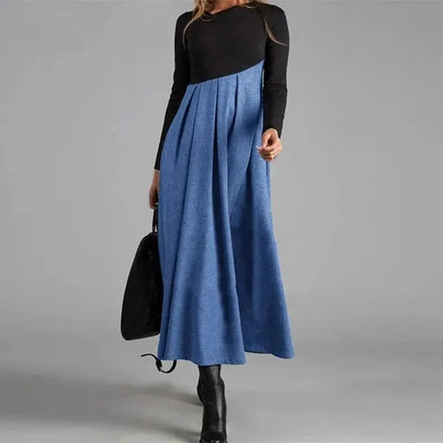 Women Elegant Cross V-Neck Print A-Line Dress Autumn Winter Vintage Long Sleeves Slim Party Dresses Female Casual Loose Vestidos