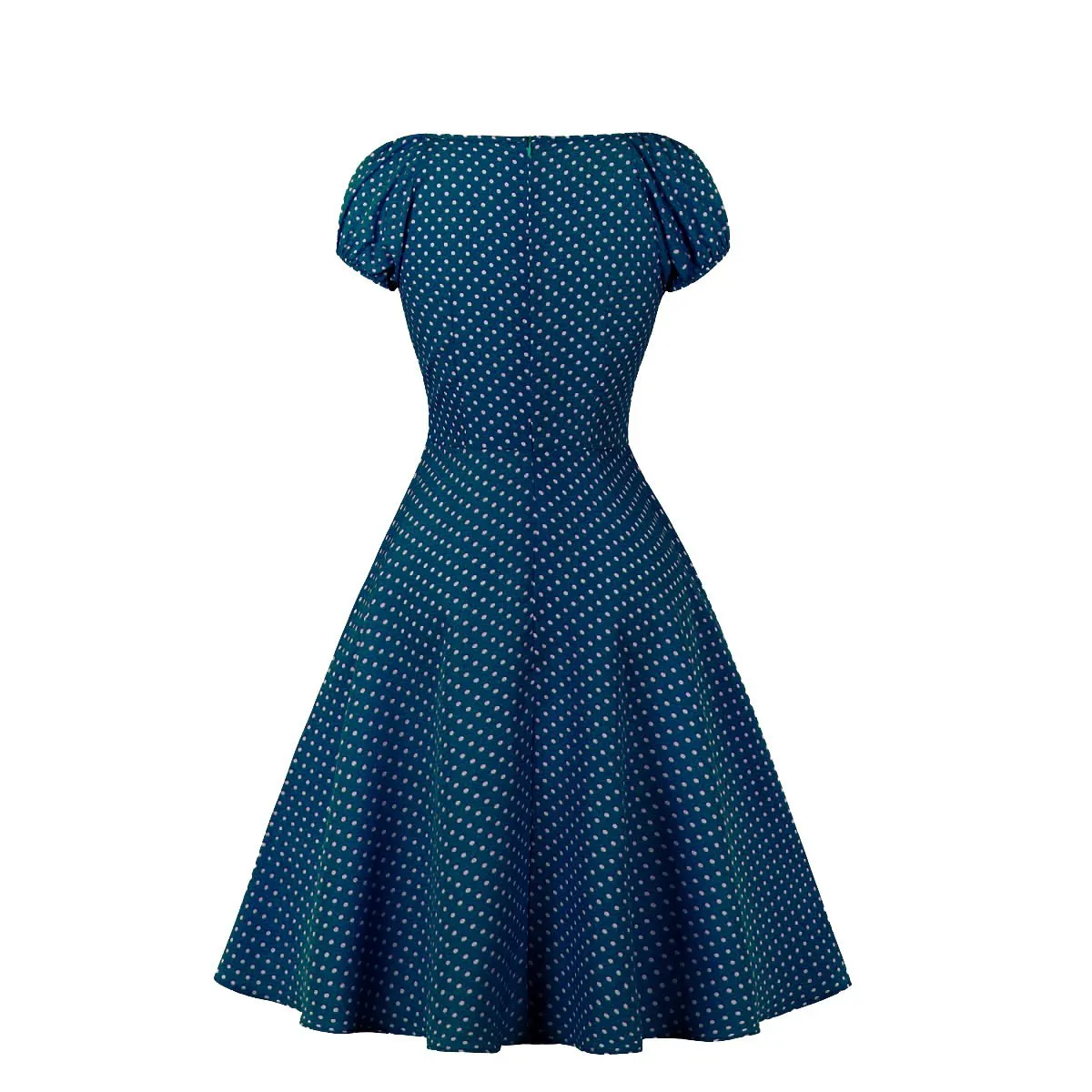 Women Short Sleeves Dot Print Vintage Dresses