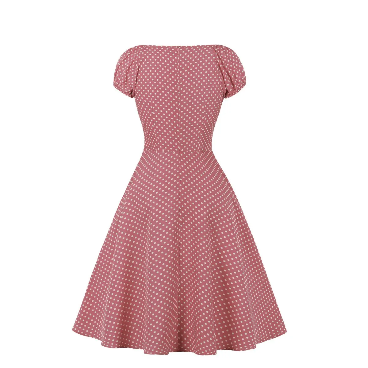 Women Short Sleeves Dot Print Vintage Dresses