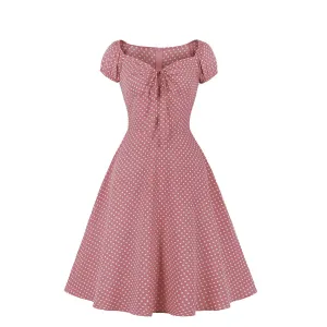 Women Short Sleeves Dot Print Vintage Dresses