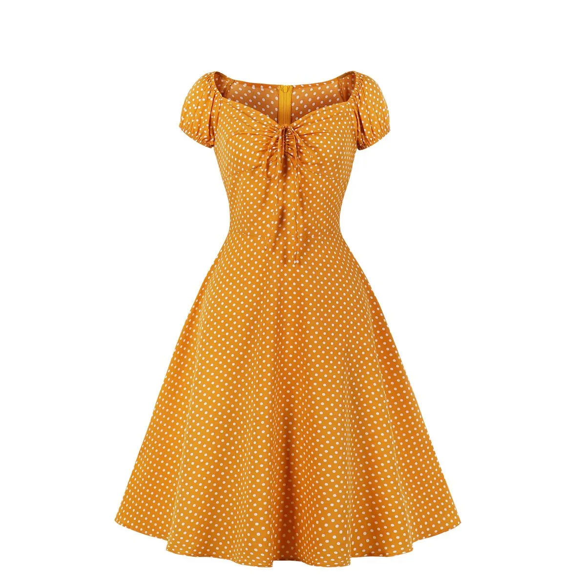 Women Short Sleeves Dot Print Vintage Dresses