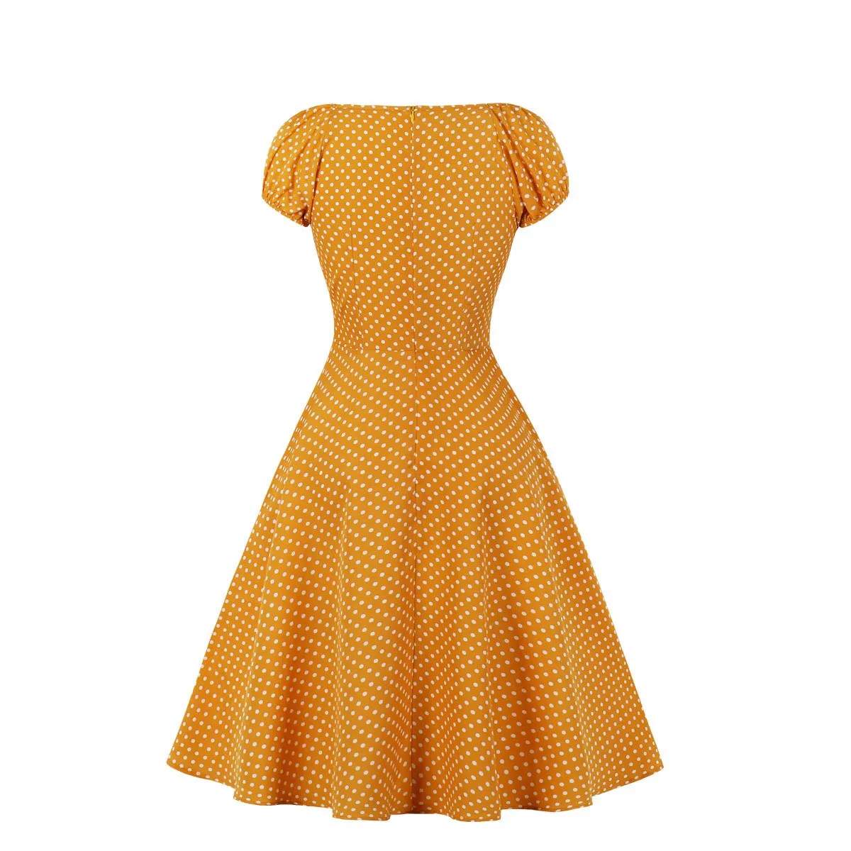 Women Short Sleeves Dot Print Vintage Dresses