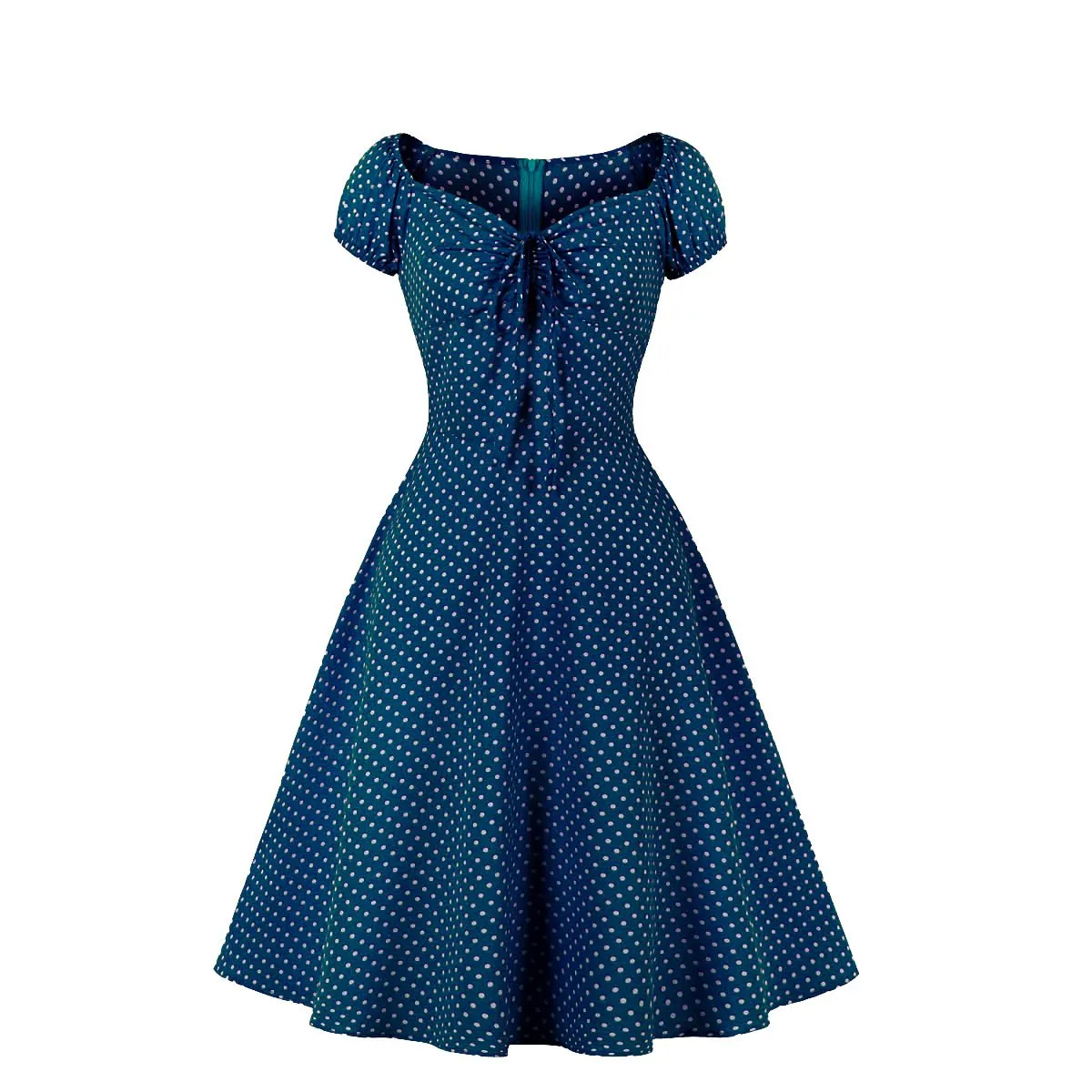 Women Short Sleeves Dot Print Vintage Dresses