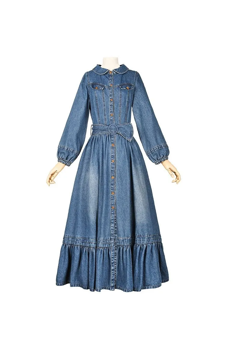 Women Vintage Denim Long Maxi Dresses