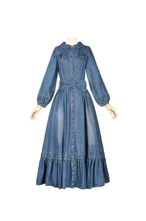 Women Vintage Denim Long Maxi Dresses