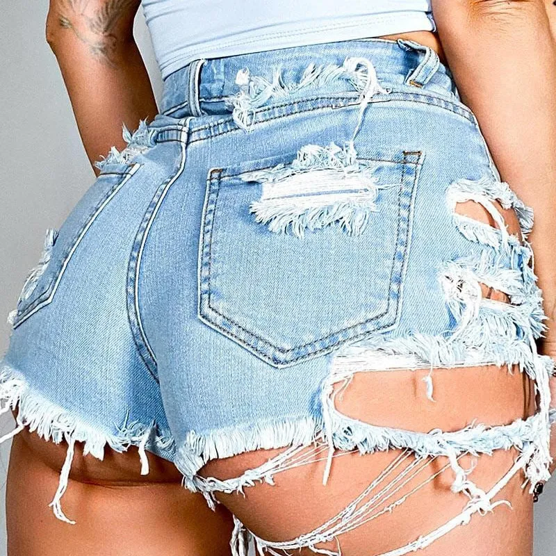 Women's Asymmetrical Distressed Denim Short Shorts