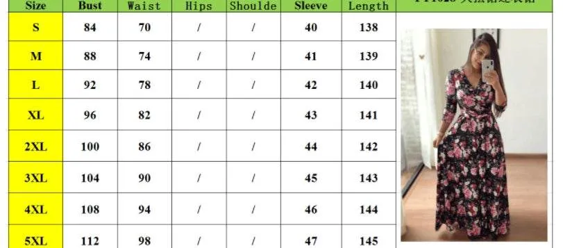 Women's Floral Print Long Dresses Sexy V Neck Pleated Retro Maxi Dresses