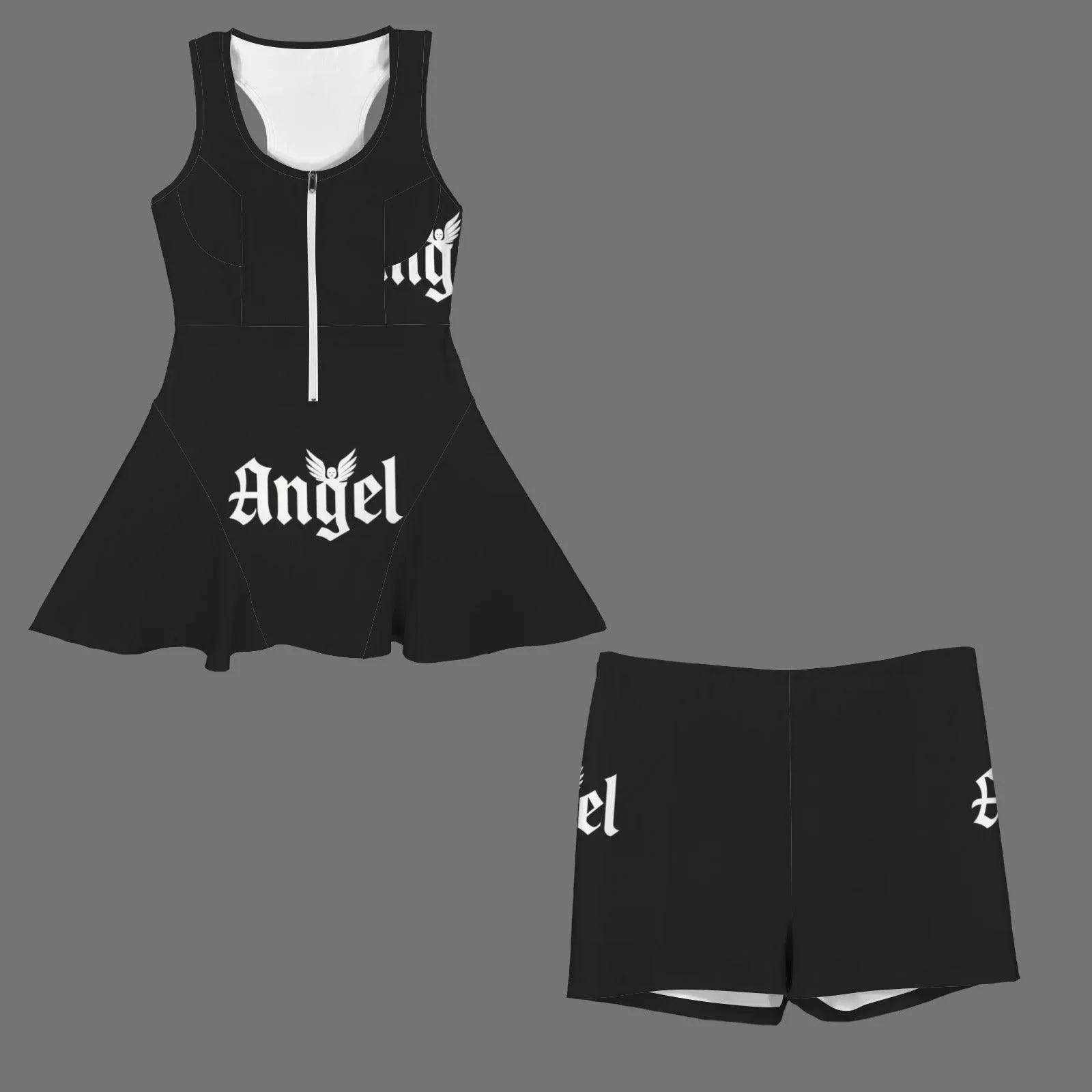 Women's Front Zip Racer Back Sports Skirt & Shorts Set