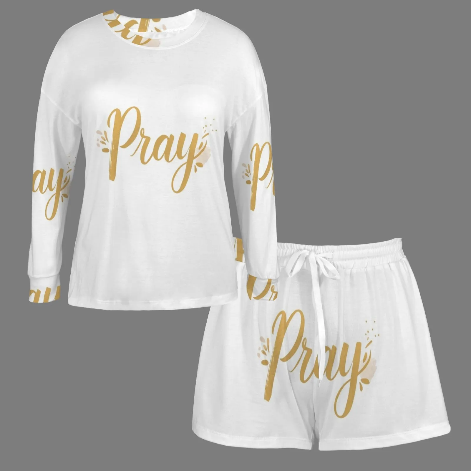 Women's Long Sleeve&Tether Shorts Pocket Pajama Sets