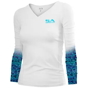 Women's Performance Long Sleeve Shirt | White | Mermaid Scales