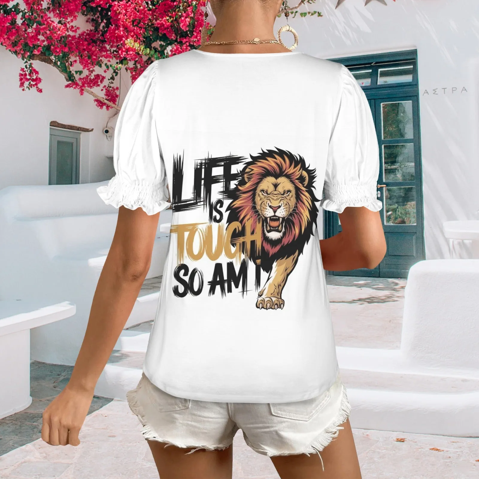 Women's Ruffle Trim Sleeve Square Neck T Shirts