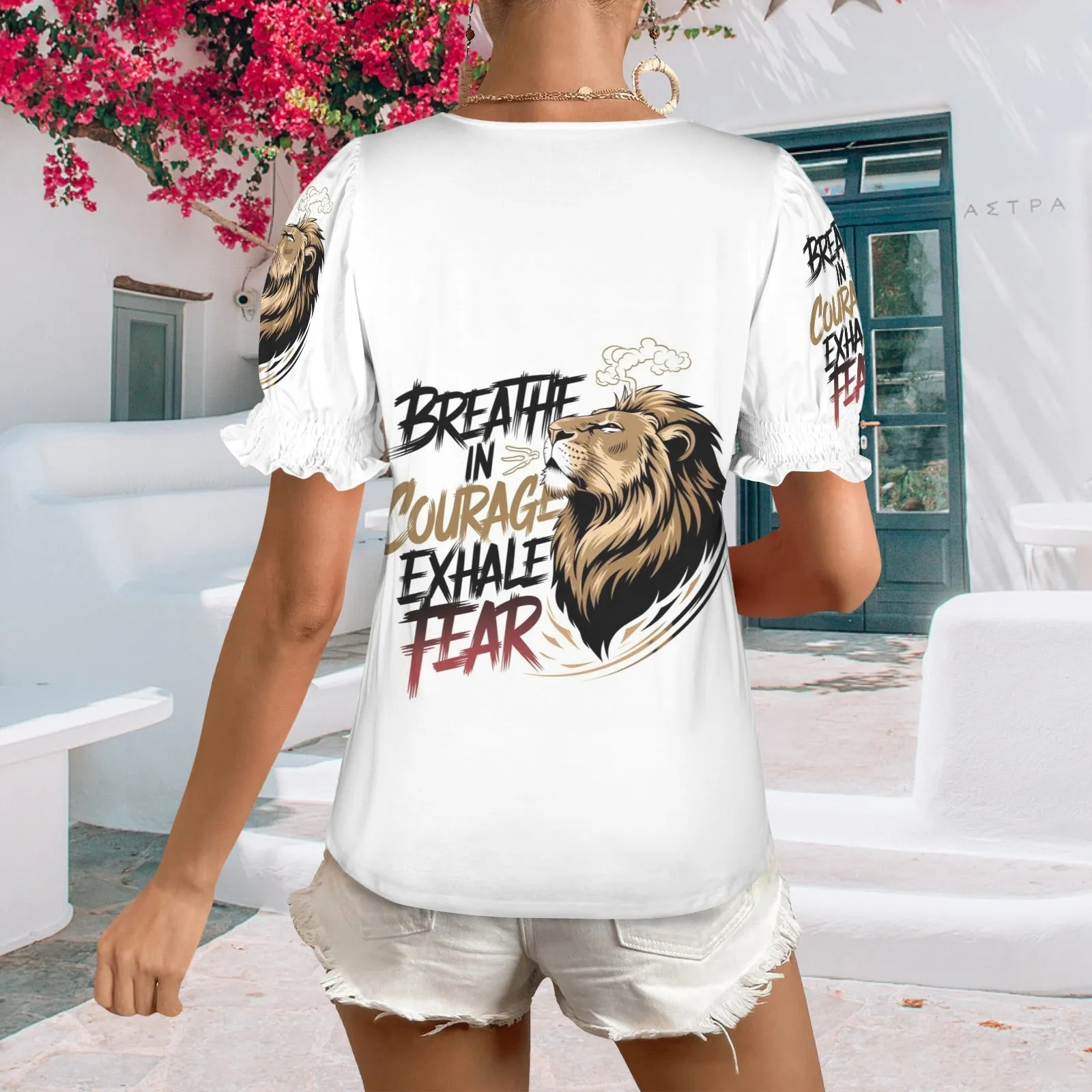 Women's Ruffle Trim Sleeve Square Neck T Shirts