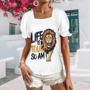 Women's Ruffle Trim Sleeve Square Neck T Shirts