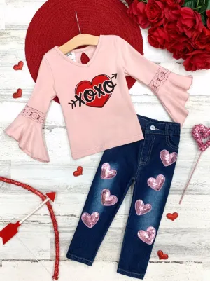 XOXO Sequin Heart Jeans Set