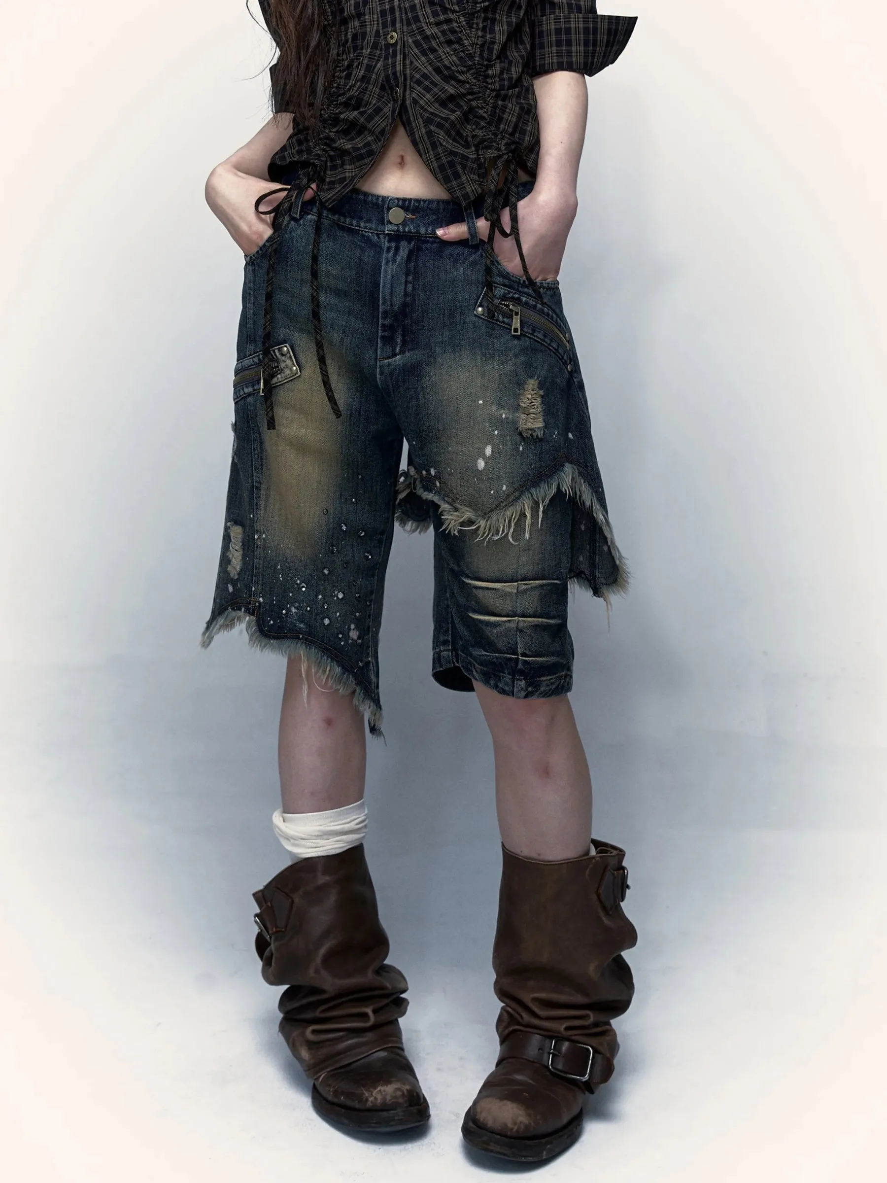 Y2K Asymmetric Denim Shorts