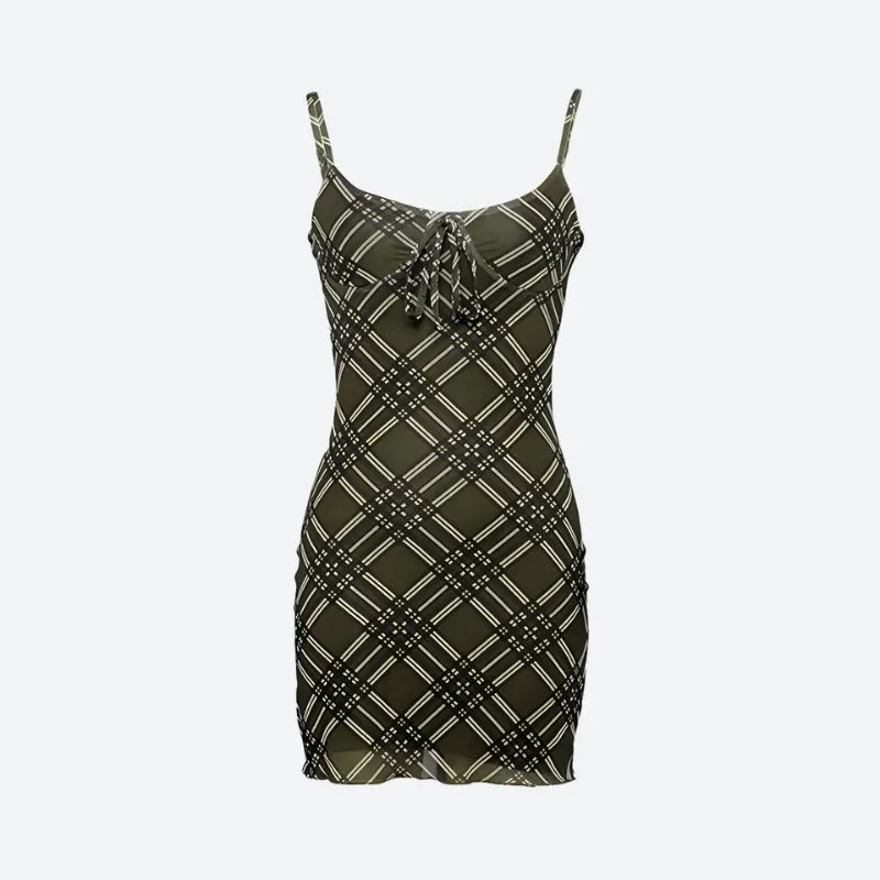 Y2K Plaid Bodycon Mini Dress