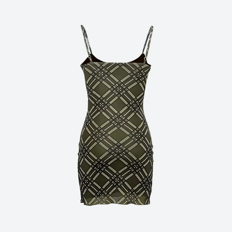 Y2K Plaid Bodycon Mini Dress