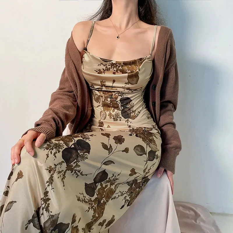 Y2K Vintage Floral Midi Dress