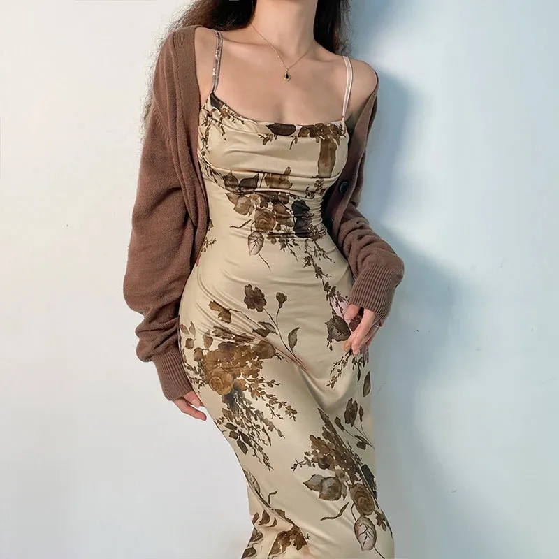 Y2K Vintage Floral Midi Dress