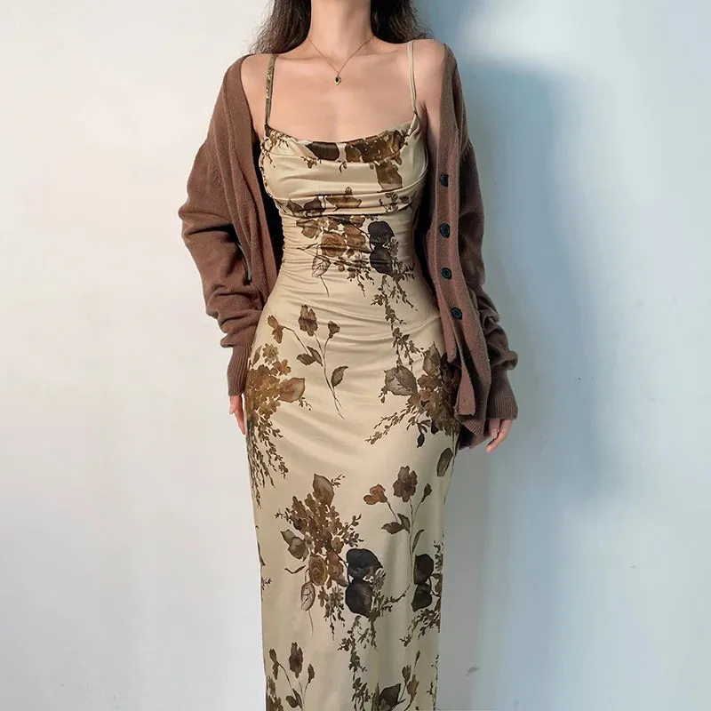 Y2K Vintage Floral Midi Dress