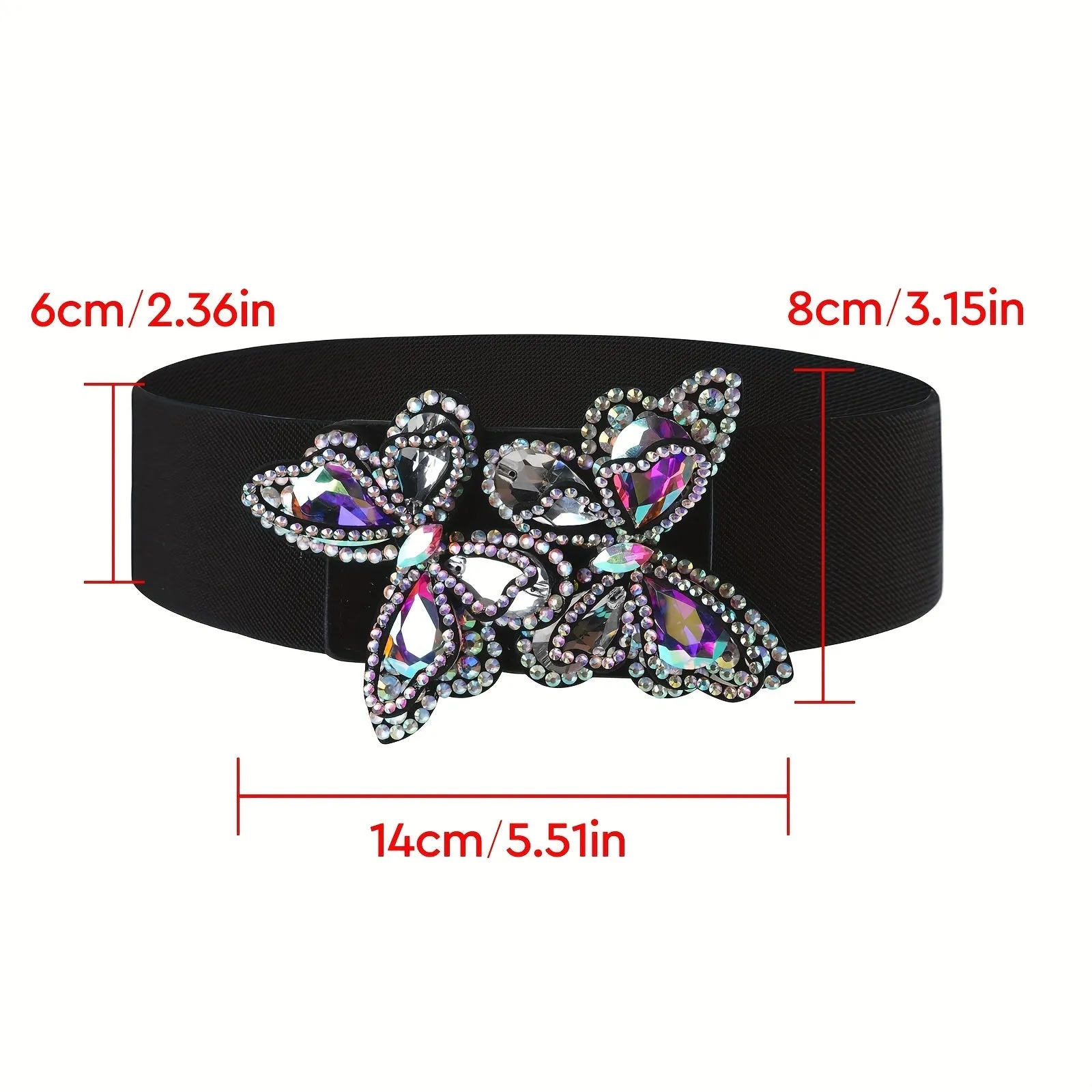 Y2K Vintage Rhinestone Butterfly Waistband Elastic Belt