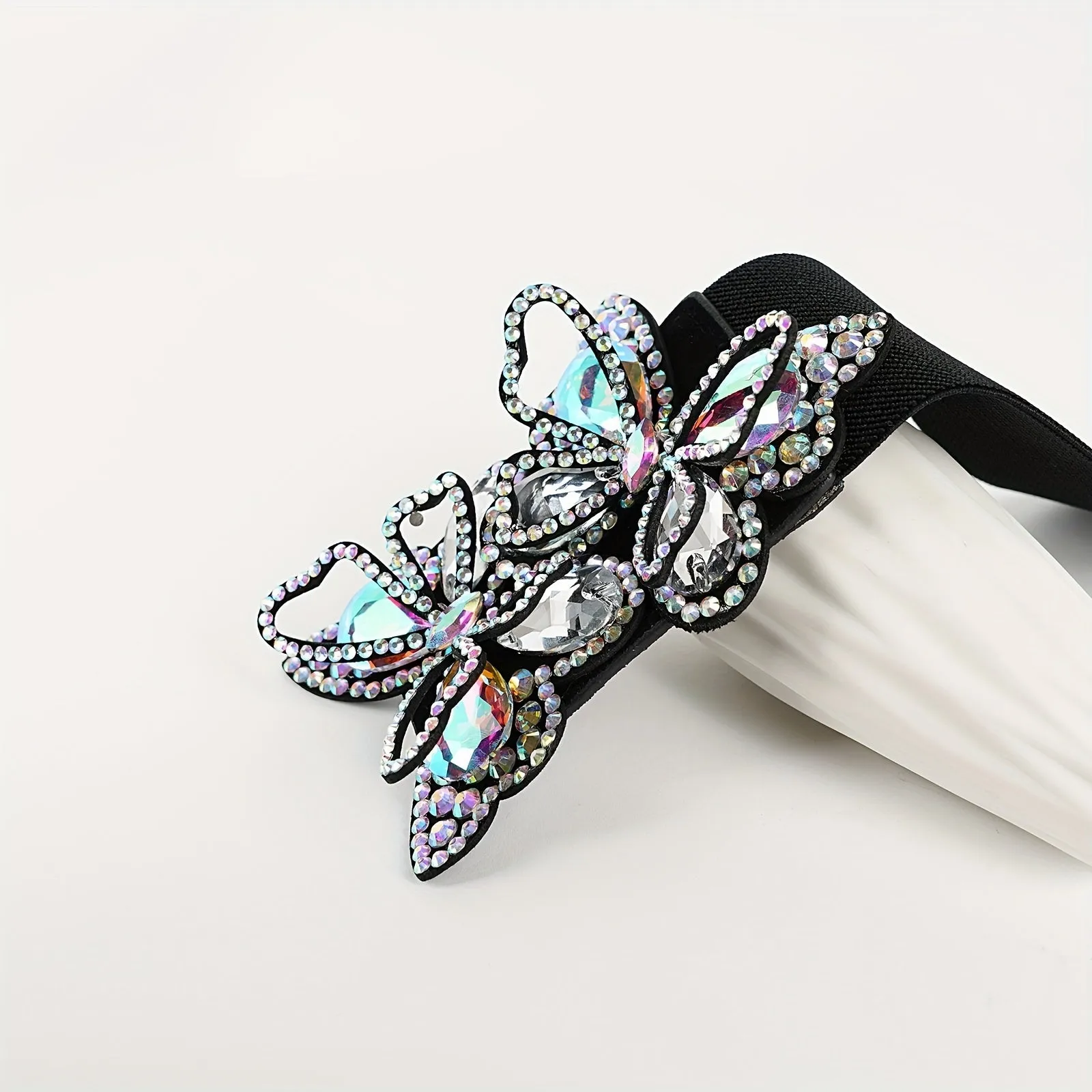 Y2K Vintage Rhinestone Butterfly Waistband Elastic Belt